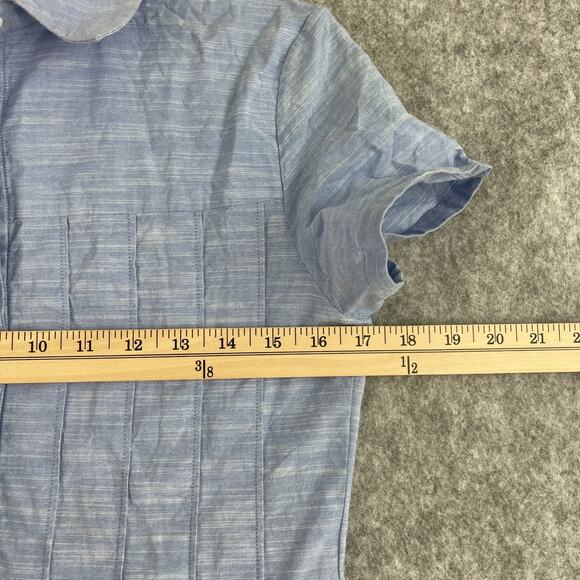 Suno Dress Womens 4 Blue Pleated Embroidery Gold Trim Midi Short Sleeve Resort - Picture 7 of 16